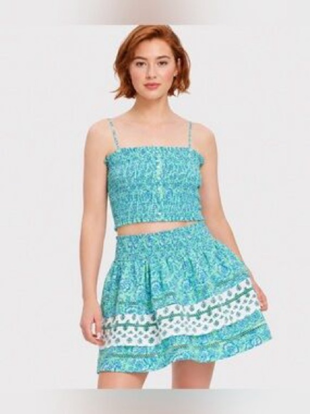 Roller Rabbit x Target aqua blue floral matching smocked set NWT Medium